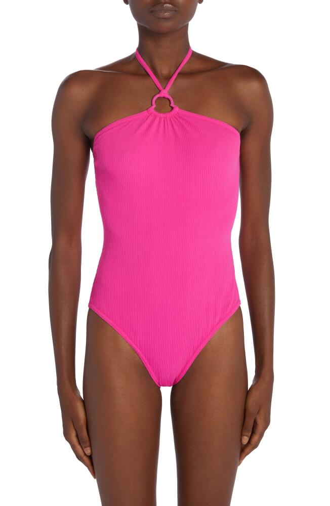 Moncler Halter One-Piece Swimsuit in Fuchsia Fedora Cover