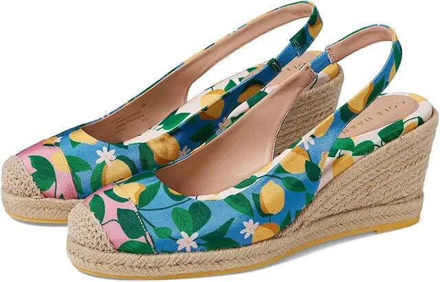 Cole Haan Cloudfeel Espadrille Wedge Slingback 80 mm (Azure Blue Lemon Print) Women's Shoes Cover