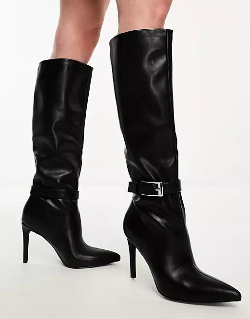 Simmi London Acer buckle detail pointed knee boots in black Cover