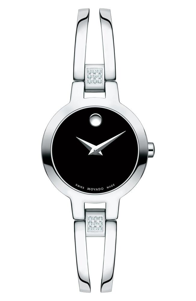 Movado Amorosa Diamond Bangle Watch, 24mm in Silver/Black/Silver Cover