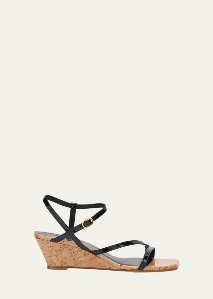 Stuart Weitzman Oasis Patent Ankle-Strap Wedge Sandals Cover