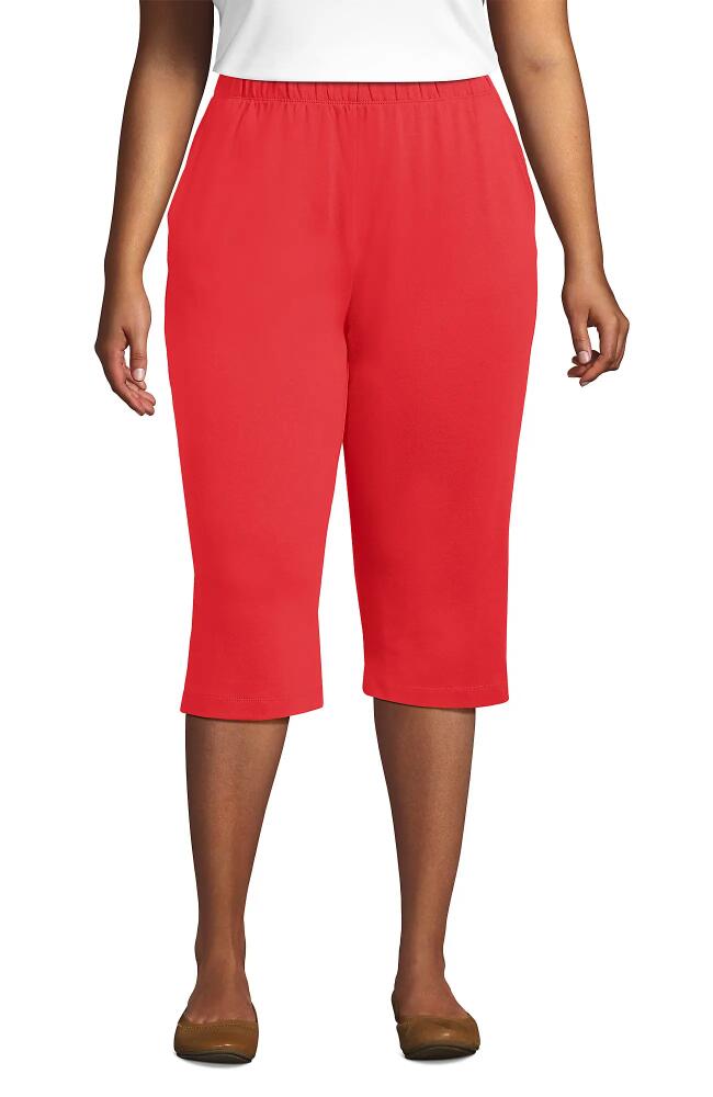 Lands' End Plus Size Sport Knit High Rise Elastic Waist Capri Pants in Sahara Desert Cover