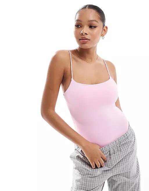 Pull & Bear polyamide strappy bodysuit in pink-Red Cover