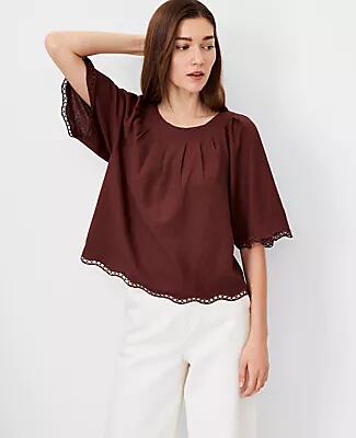 Ann Taylor Linen Blend Pleat Neck Blouse Cover