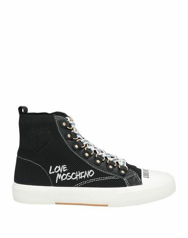 Love Moschino Woman Sneakers Black Textile fibers, Leather Cover