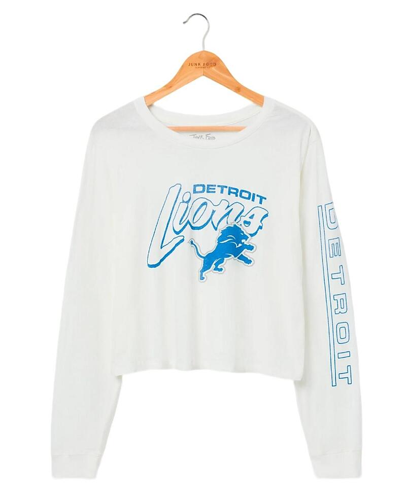 Junk Food Clothing Women's Nfl Detroit Lions Touchdown Long Sleeve Cropped Tee Cover