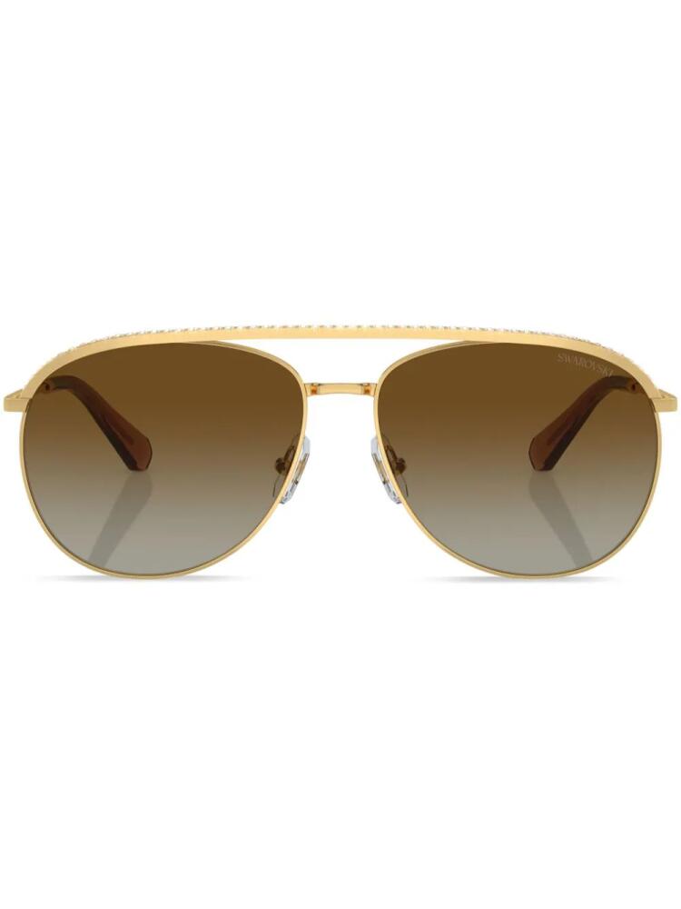 Swarovski crystal-embellished pilot-frame sunglasses - Gold Cover