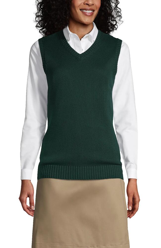 Lands' End School Uniform Cotton Modal Sweater Vest in Evergreen Cover