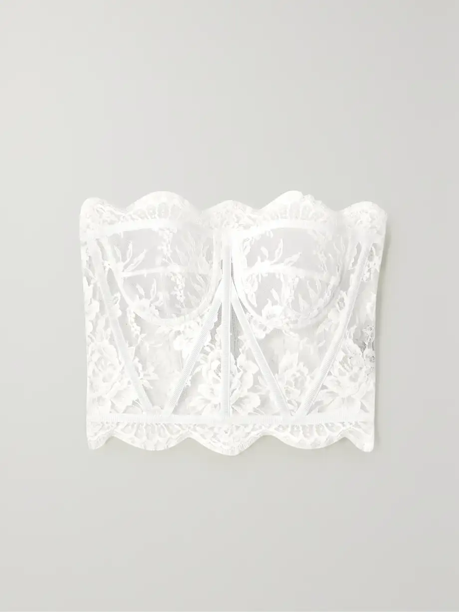 Dolce & Gabbana - Grosgrain-trimmed Lace Bustier Top - White Cover