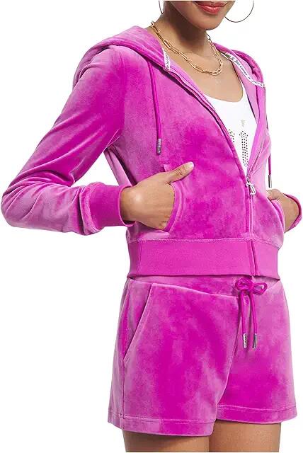 Juicy Couture Solid Classic Juicy Hoodie With Back Bling (Electric Violet) Women's Sweater Cover