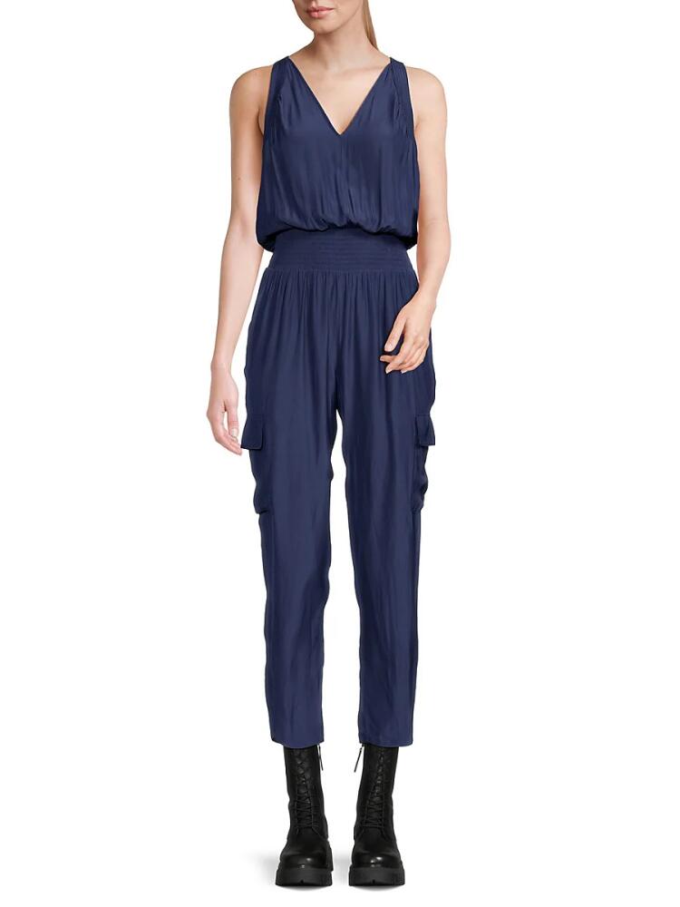 Ramy Brook Women's Malay Smocked Waist Cropped Jumpsuit - Spring Navy Cover