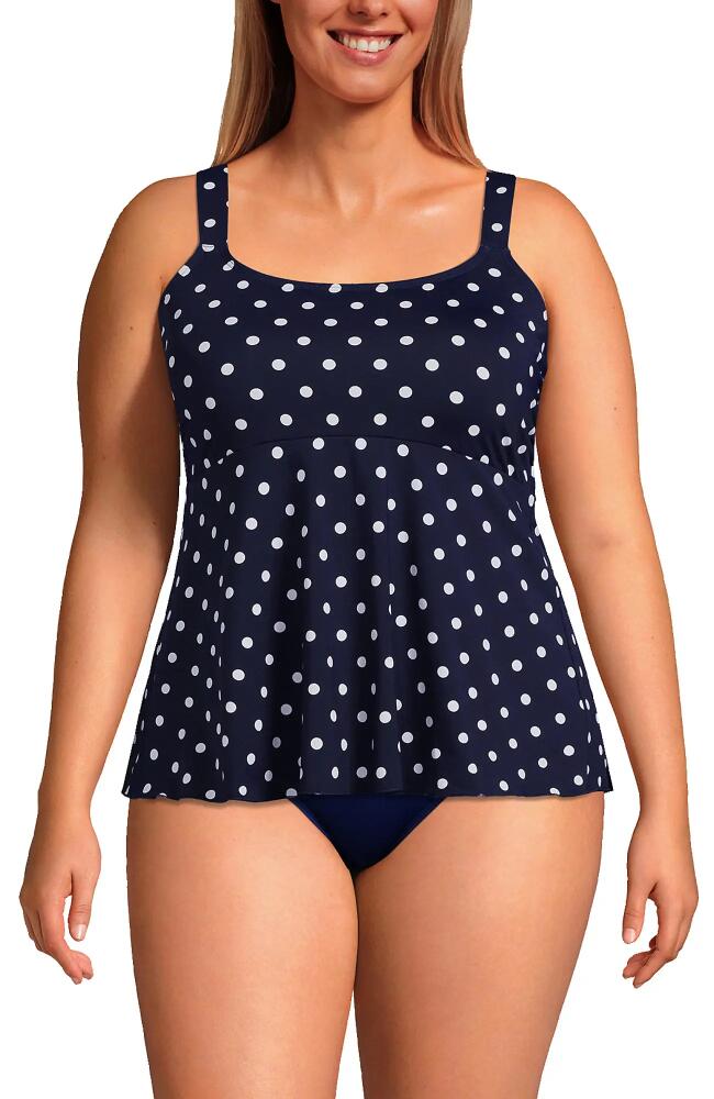 Lands' End Plus Size DD-Cup Flutter Tankini Top in Deep Sea Polka Dot Cover