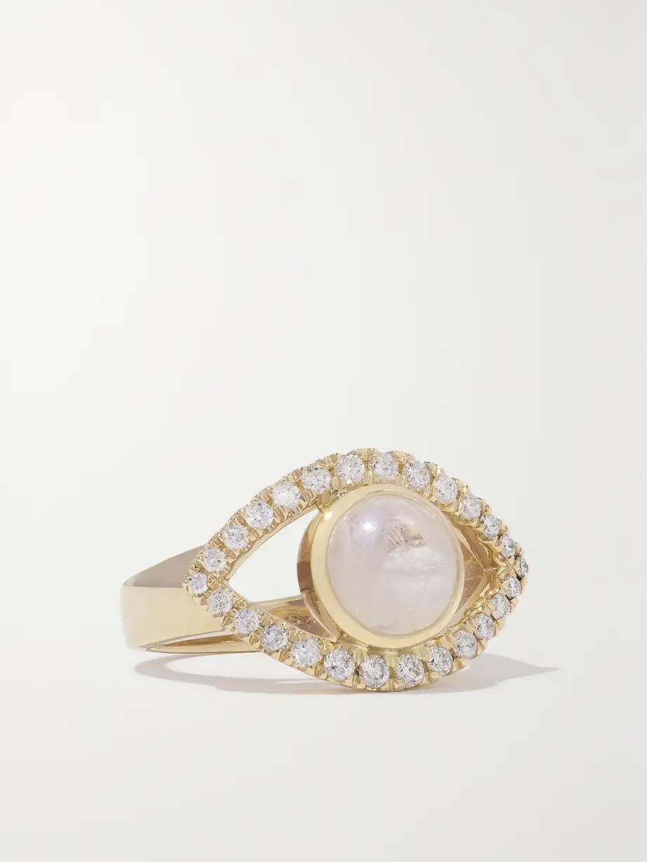 Jacquie Aiche - Open Eye Small 14-karat Gold, Moonstone And Diamond Ring - 6 Cover