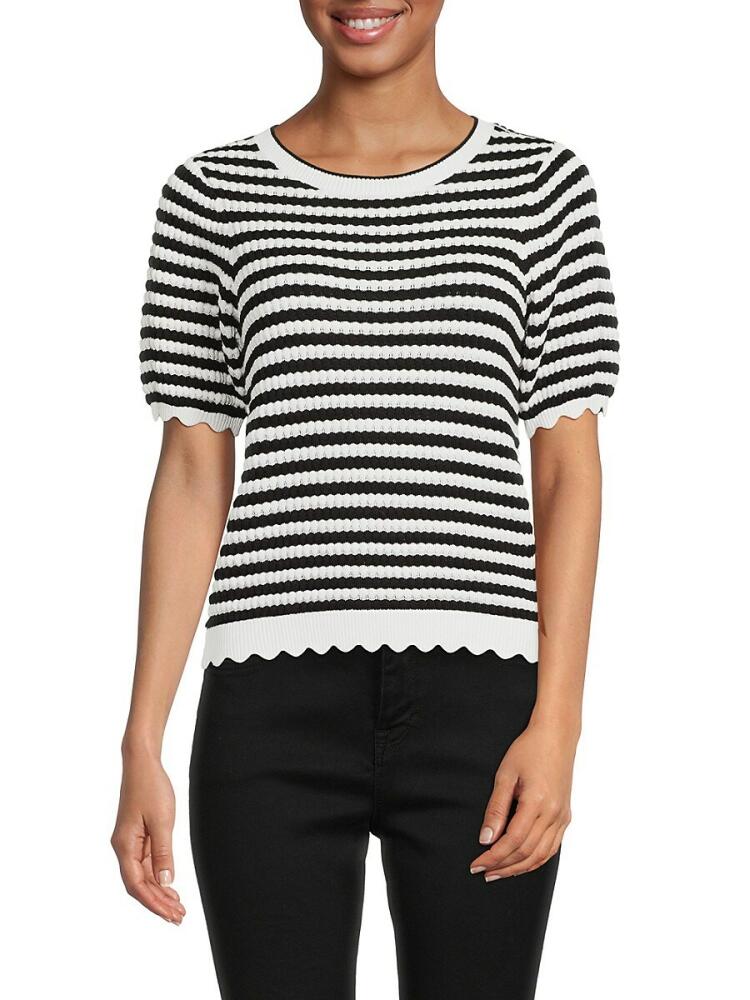 Design 365 Women's Short Sleeve Stripe Sweater - White Black Cover