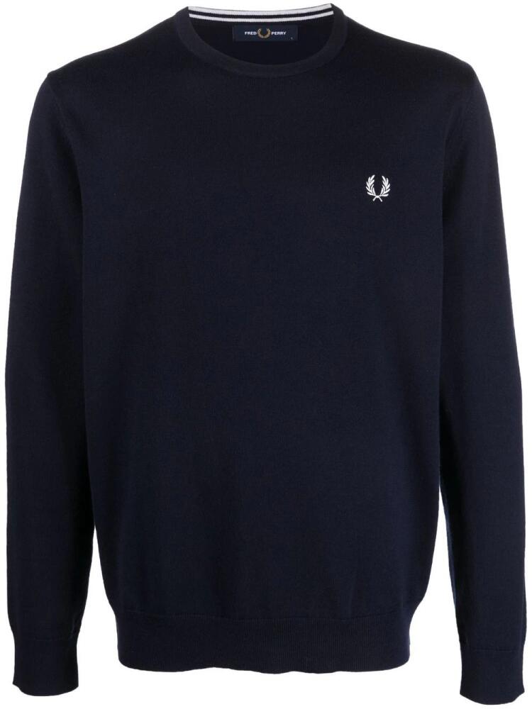 Fred Perry logo-embroidered wool-cotton jumper - Blue Cover