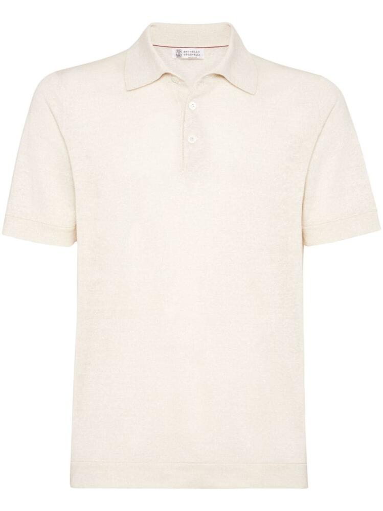 Brunello Cucinelli ribbed-collar slub-texture polo shirt - Neutrals Cover