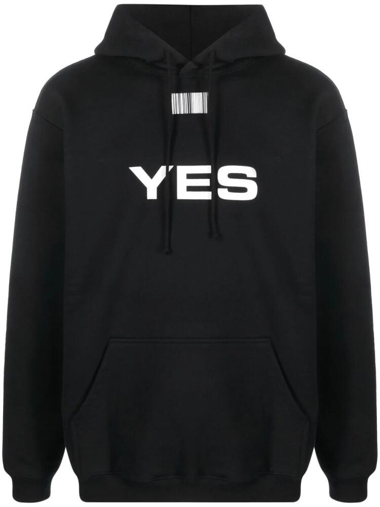 VETEMENTS slogan-print drawstring hoodie - Black Cover