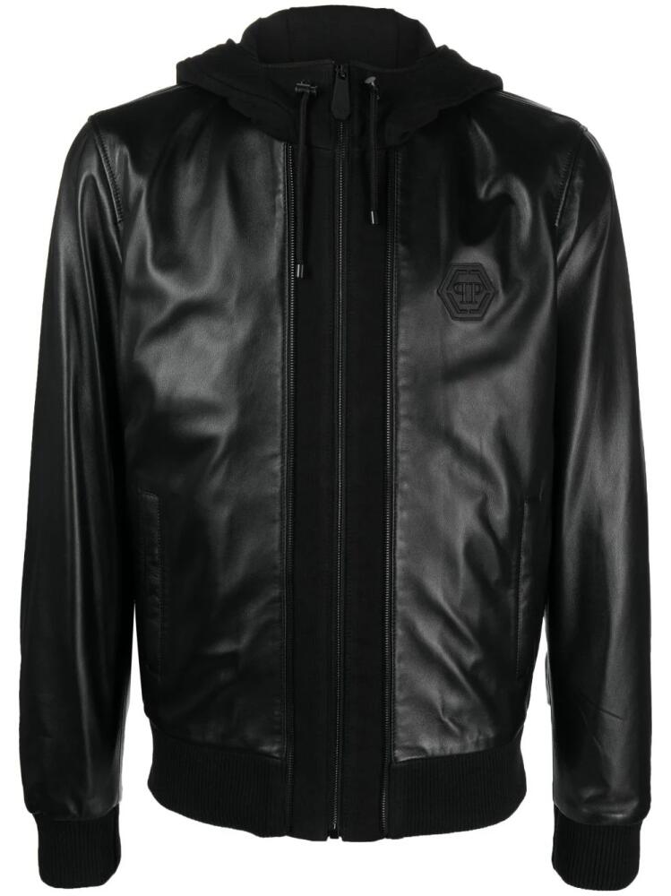 Philipp Plein leather hooded jacket - Black Cover