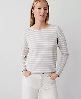 Ann Taylor Petite Striped Drop Shoulder Tee Cover