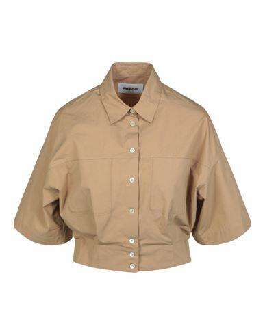 Ambush Short Sleeve Cropped Shirt Woman Shirt Beige Cotton Cover