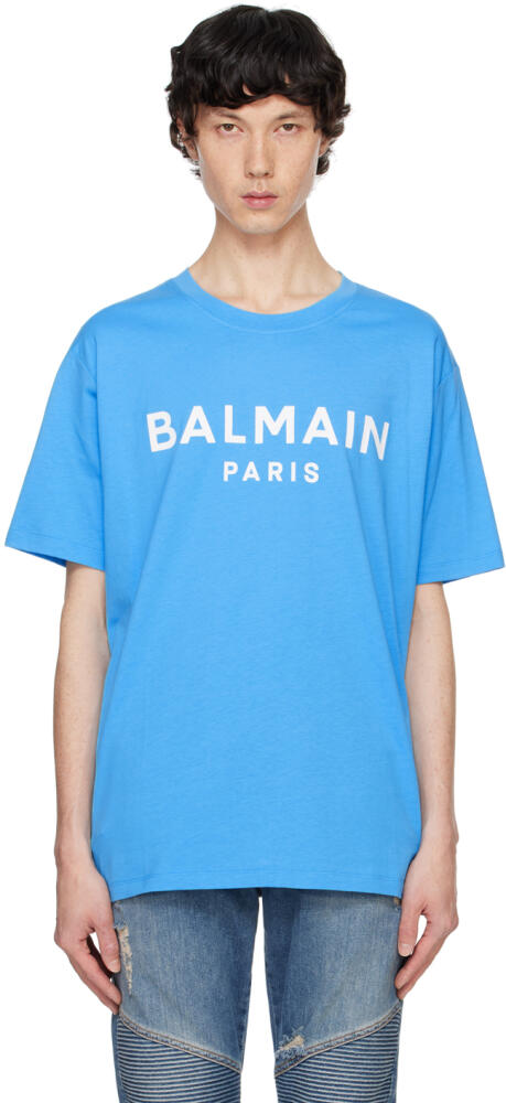 Balmain Blue Printed 'Balmain Paris' T-shirt Cover