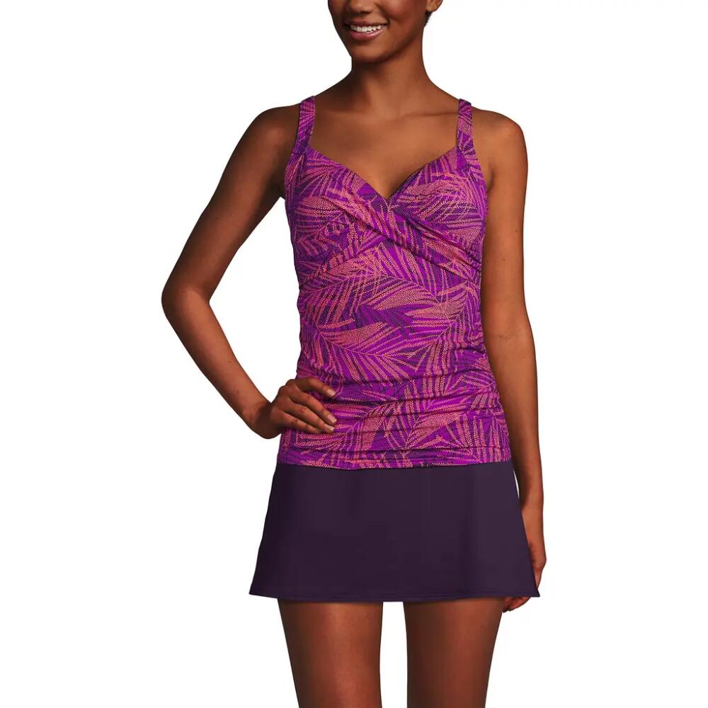 Lands' End Long Torso V-Neck Wrap Underwire Tankini Swimsuit Top in Violet Rose Stipple Palm Cover