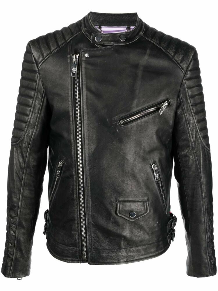 Philipp Plein skull bones metallic leather jacket - Black Cover