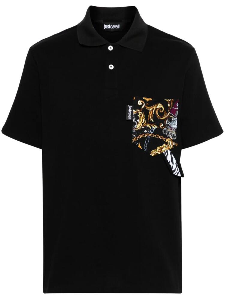 Just Cavalli graphic print-detail cotton polo shirt - Black Cover