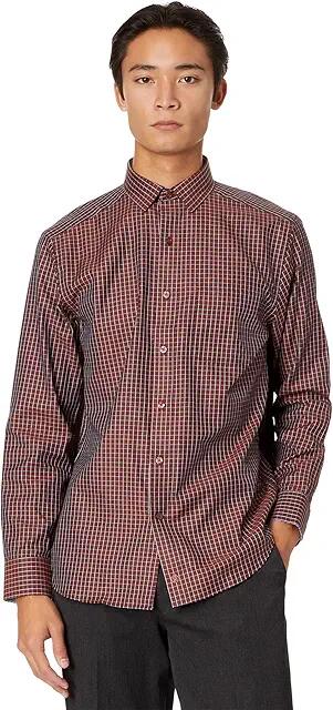 Johnston & Murphy Long Sleeve Dress Shirt (Rust Twill Windowpane) Men's Long Sleeve Button Up Cover