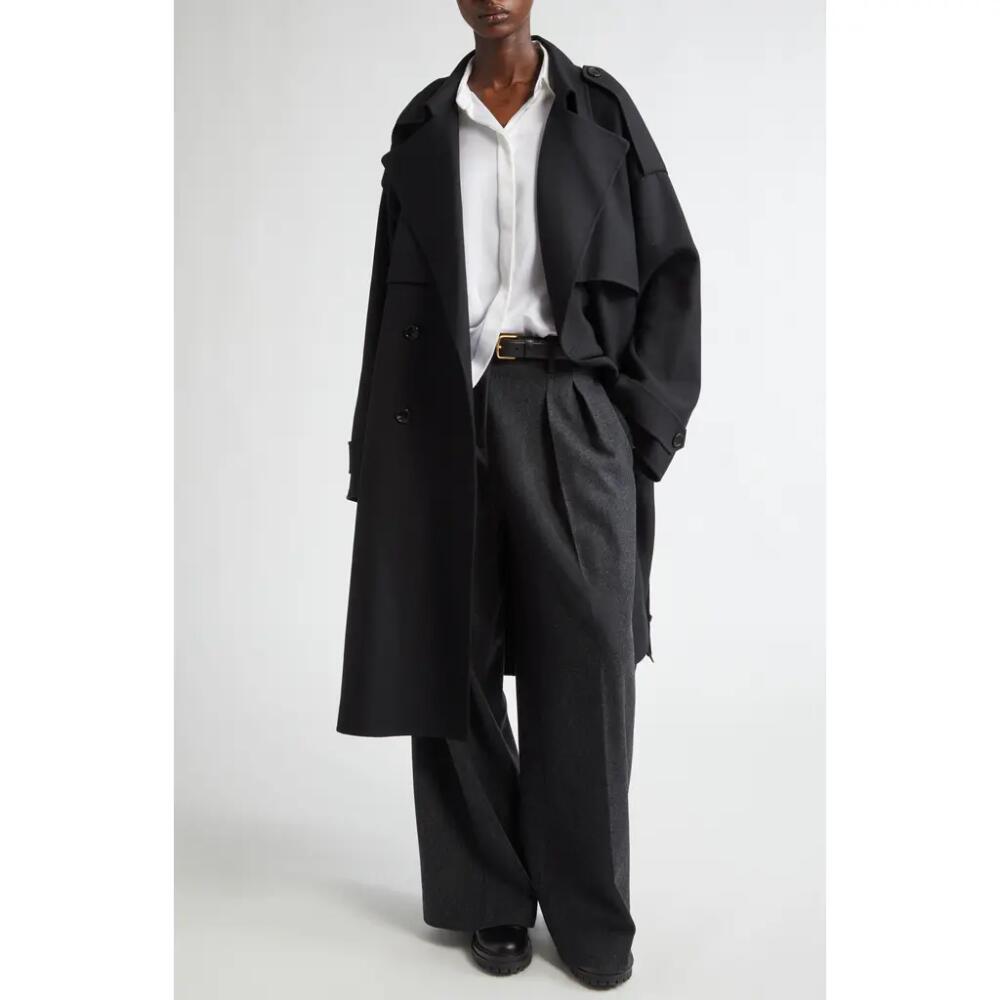 Michael Kors Oversize Wool Blend Trench Coat in Black Cover