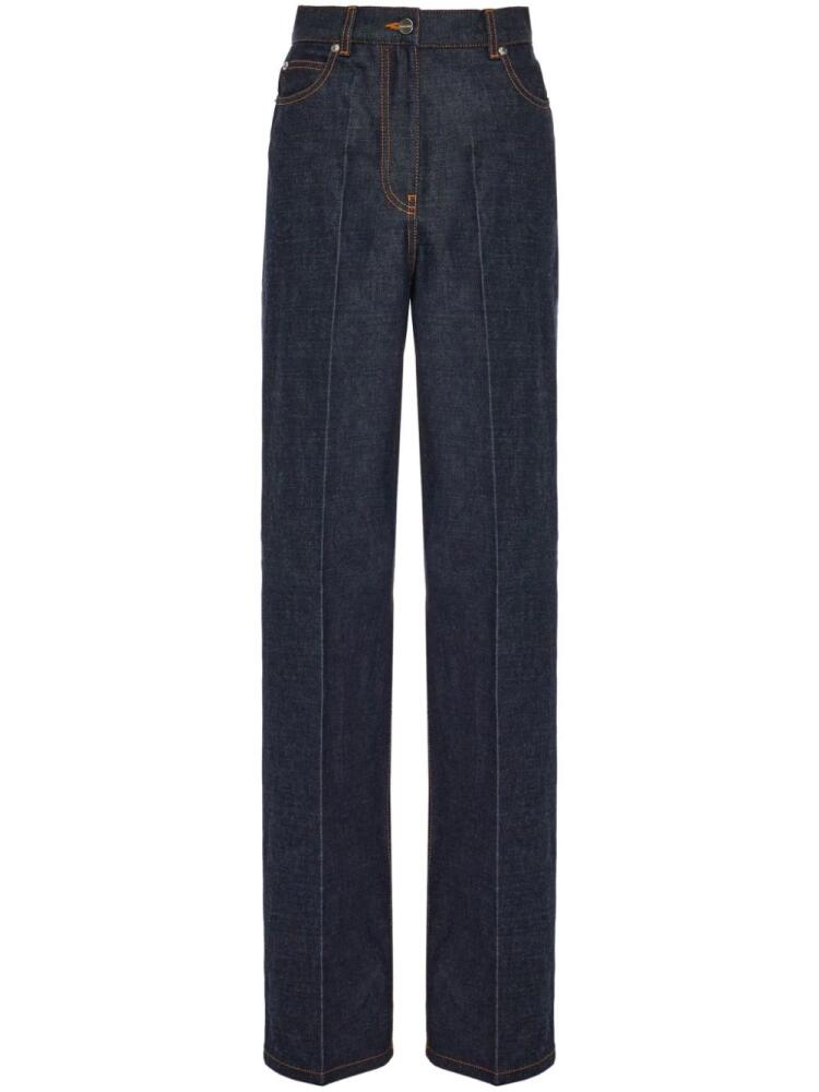 Ferragamo logo-appliqué contrast-stitching wide-leg jeans - Blue Cover