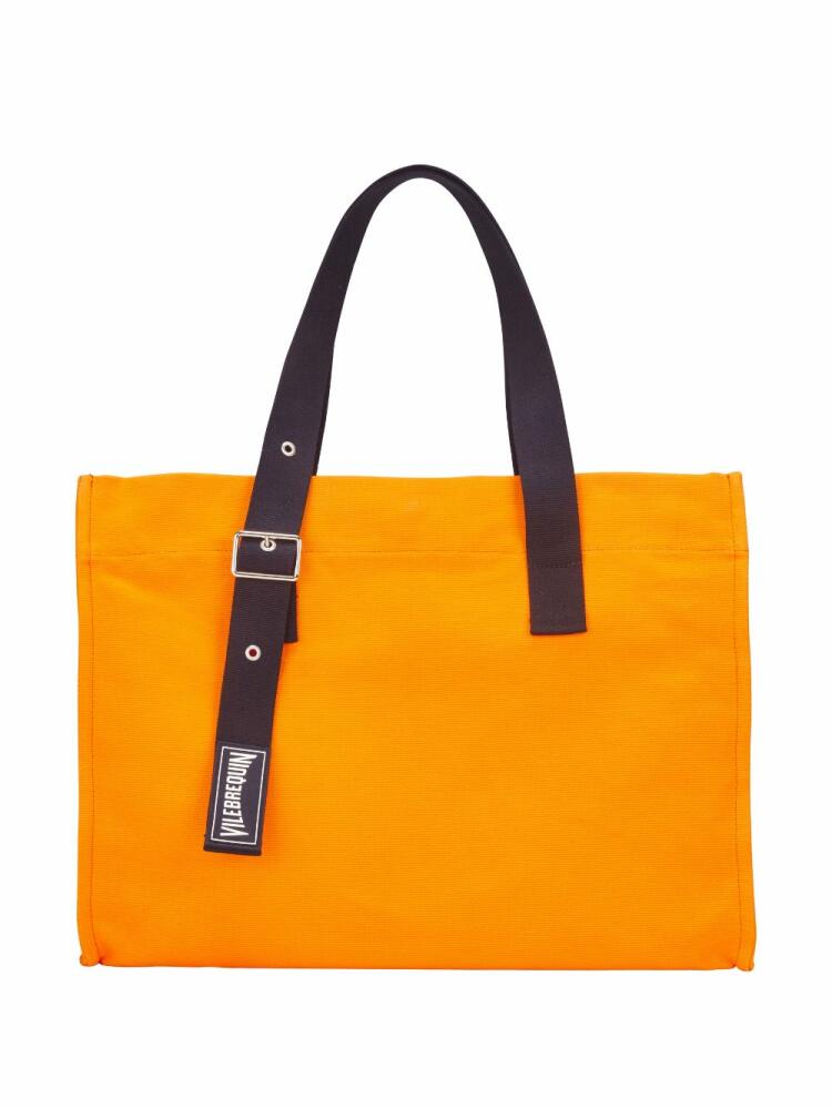 Vilebrequin logo-patch cotton tote bag - Orange Cover