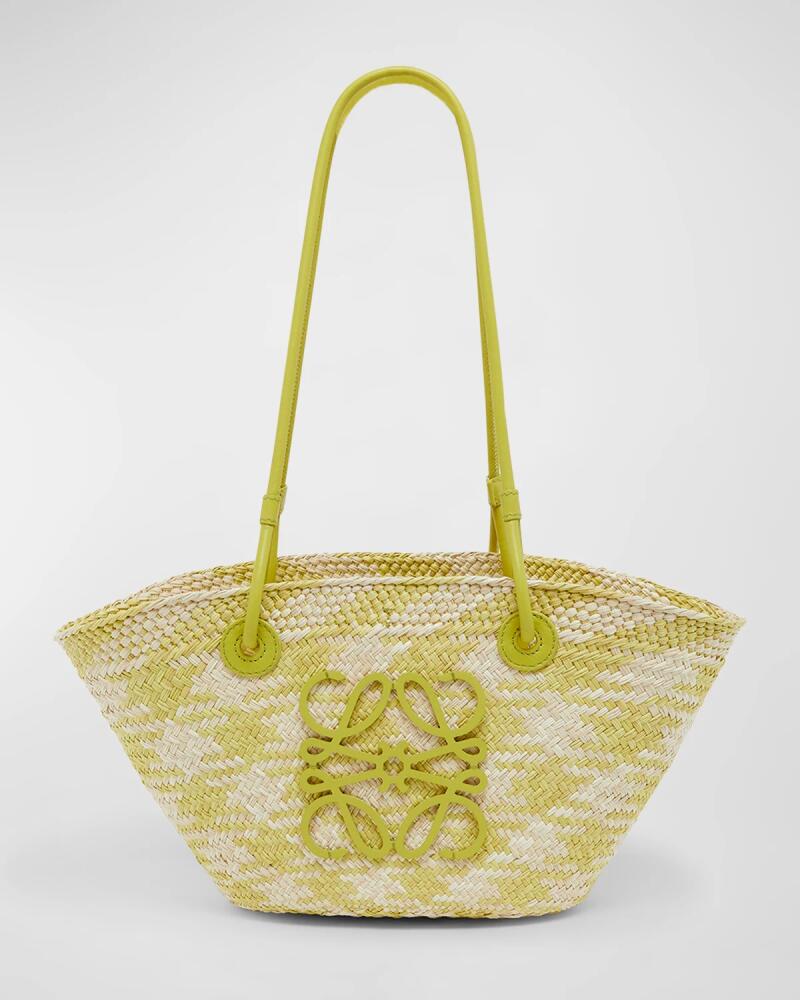 Loewe x Paula's Ibiza Anagram Basket Shoulder Bag in Checkered Iraca Palm with Leather Handles Cover