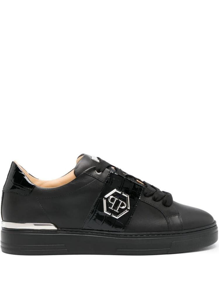 Philipp Plein logo-plaque leather sneakers - Black Cover