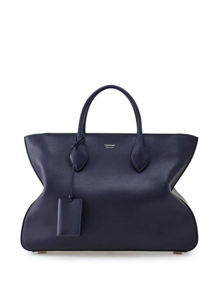 Ferragamo logo-stamp leather tote bag - Blue Cover