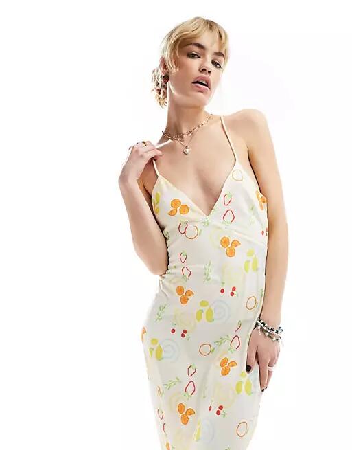 Glamorous cami midi slip dress in mix summer print-White Cover