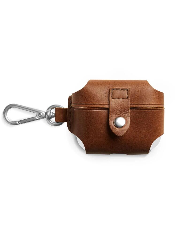 Shinola logo-debossed leather airpod case - Brown Cover