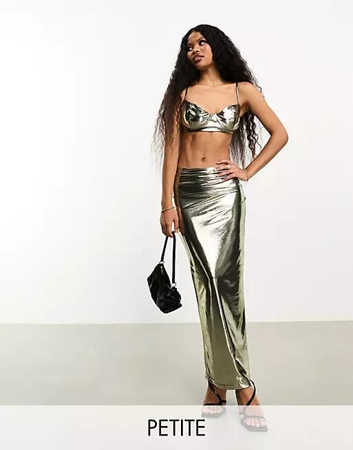 Jaded Rose Petite metallic drape maxi skirt in chrome - part of a set-Silver Cover