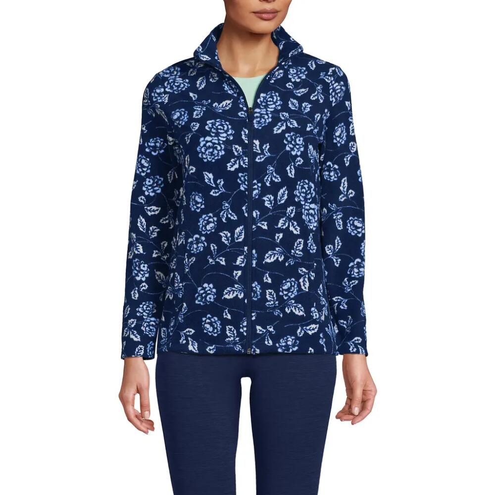 Lands' End Anyweather Fleece Full Zip Jacket in Deep Sea Navy Stem Floral Cover