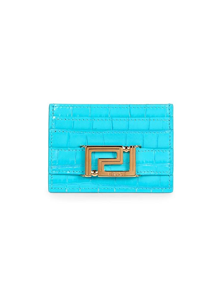 Versace Women's Embossed Leather Logo Card Case - Glacier Cover