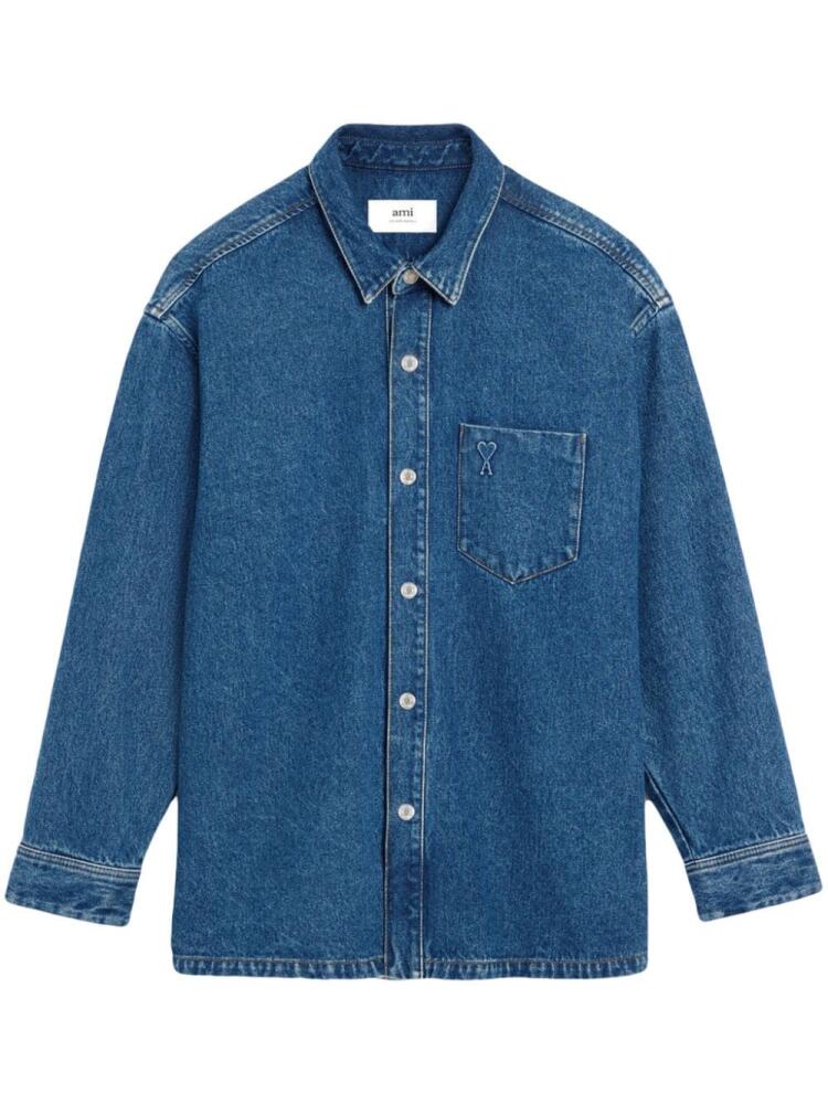 AMI Paris logo-embroidered denim shirt jacket - Blue Cover