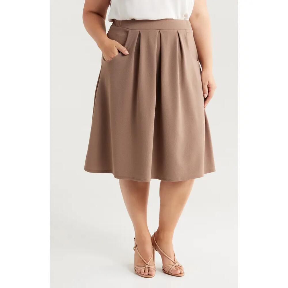 24seven Comfort Apparel Pleated Elastic Waist Skirt in Taupe Cover