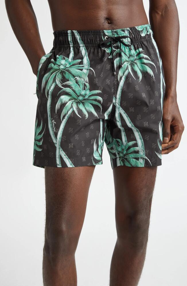 AMIRI Twisted Palms Print Swim Trunks in Black Cover