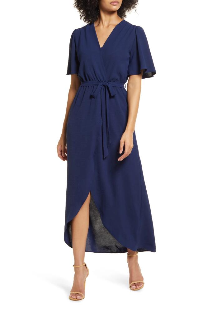 Fraiche by J Flutter Sleeve Faux Wrap Maxi Dress in Navy Cover