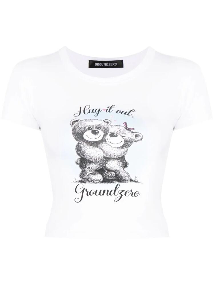 Ground Zero slogan-print cotton cropped T-shirt - White Cover