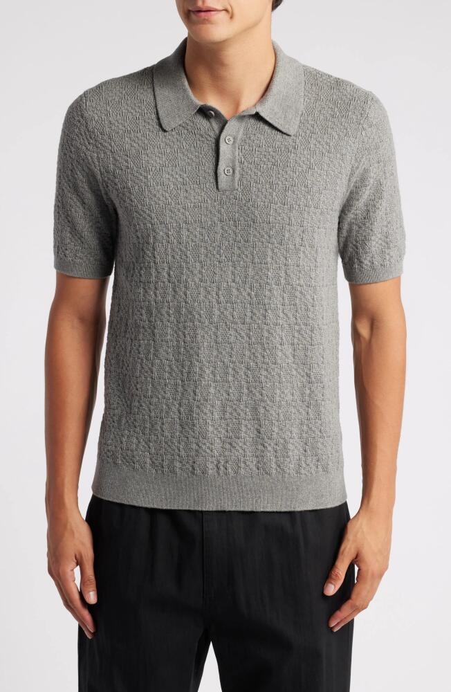 Wax London Naples Check Stitch Cotton & Cashmere Polo Sweater in Grey Marl Cover