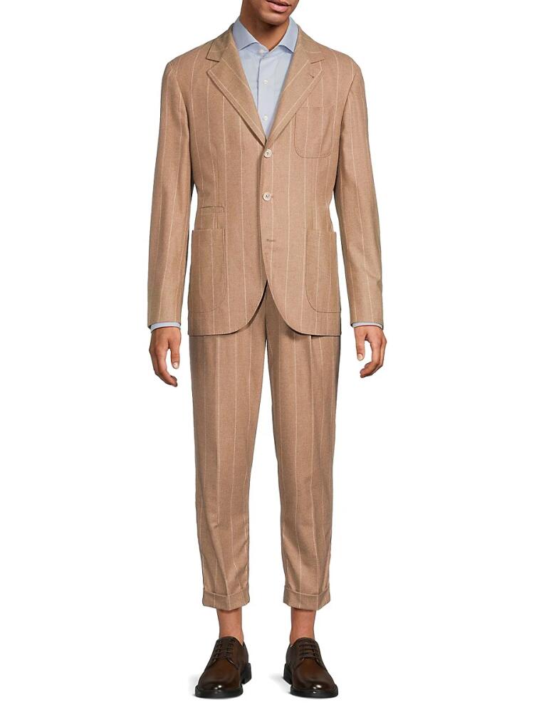 Brunello Cucinelli Men's Striped Wool Blend Suit - Camel Brown Cover