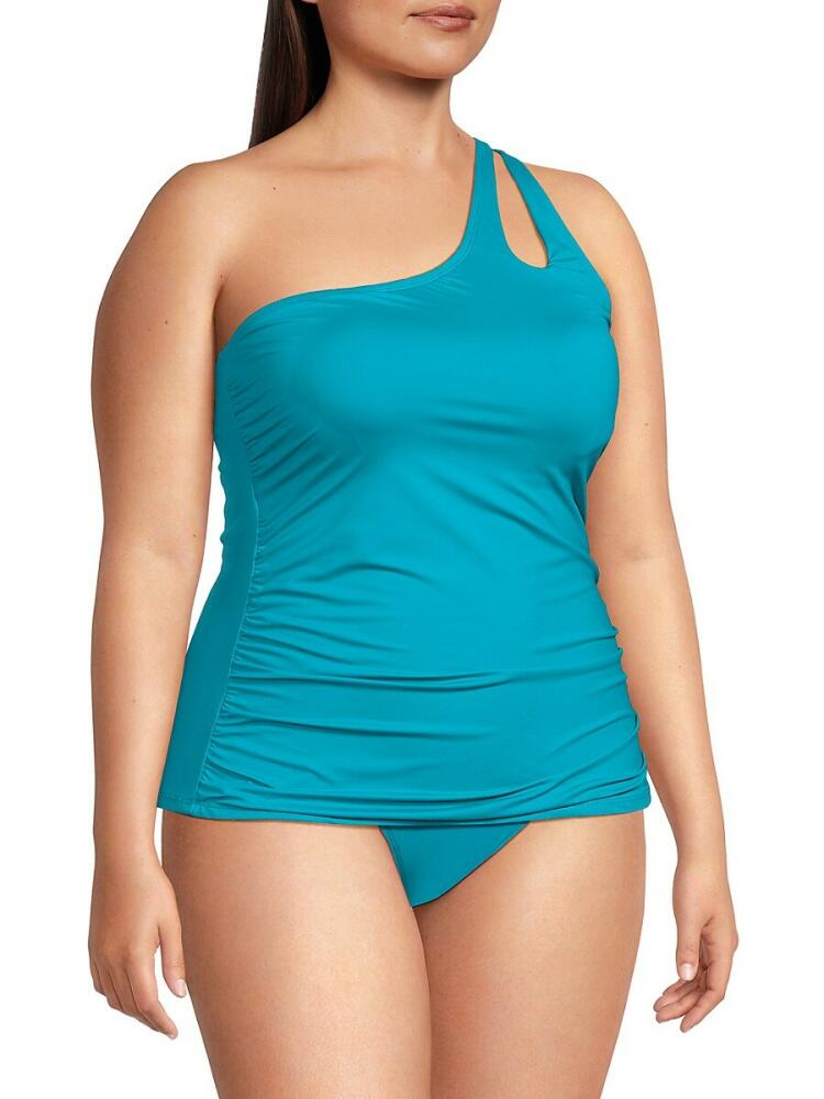 La Blanca Women's Plus Island Goddess One Shoulder Tankini Top - Turquoise Cover