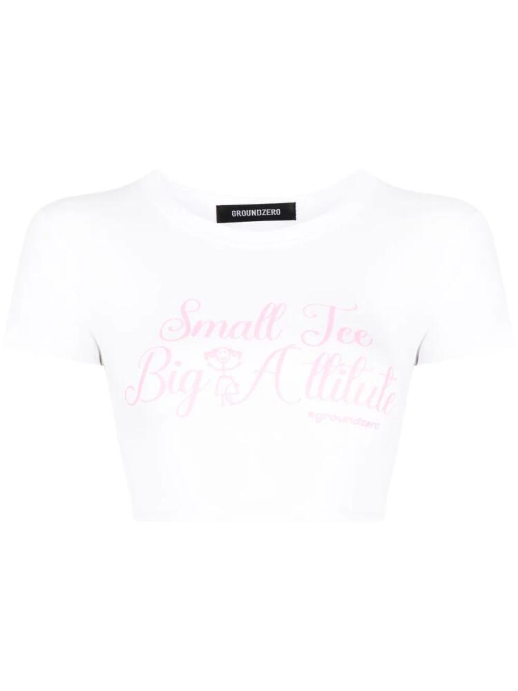 Ground Zero slogan-print cotton cropped T-shirt - White Cover