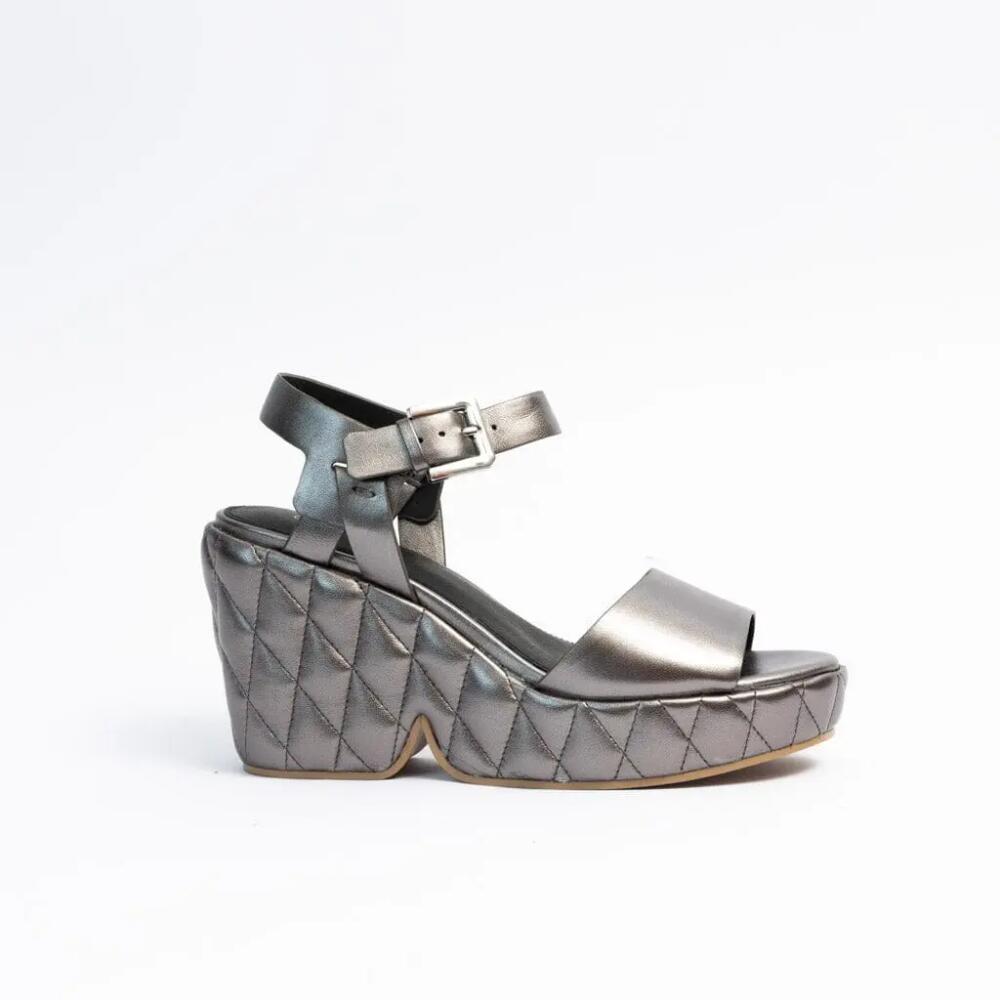 Cecelia New York Betty Quiletd Platform Wedge Sandal in Pewter Cover